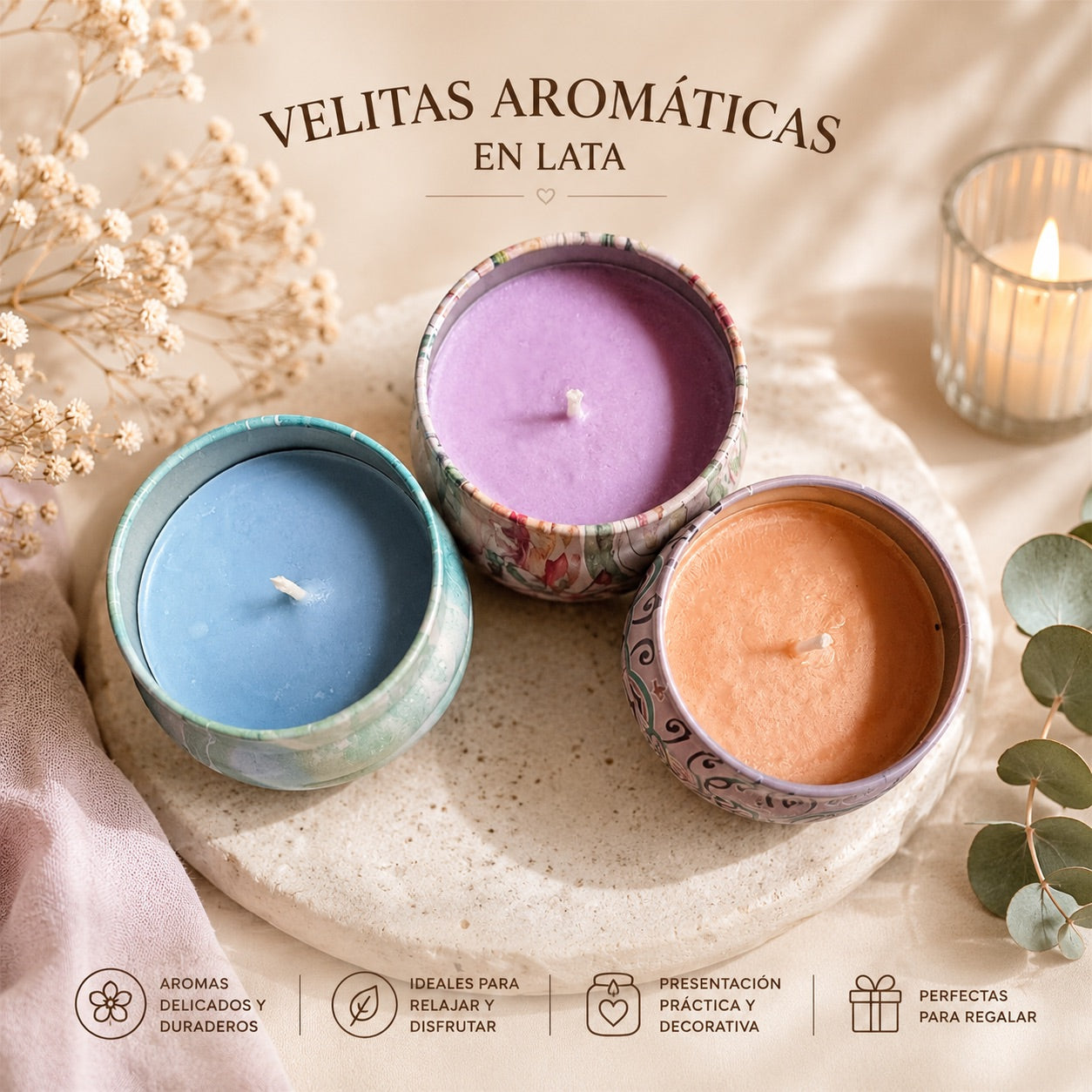Vela aromática pequeña en lata